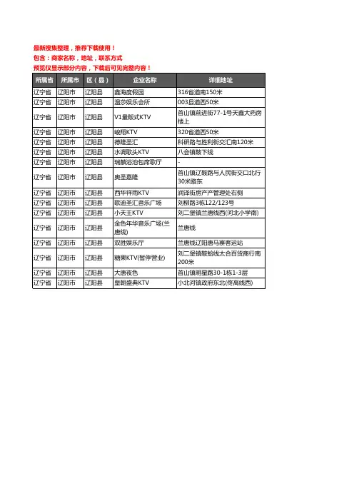 新版辽宁省辽阳市辽阳县KTV企业公司商家户名录单联系方式地址大全16家