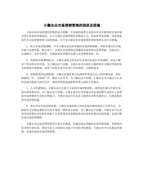 小微企业市场营销管理的现状及措施