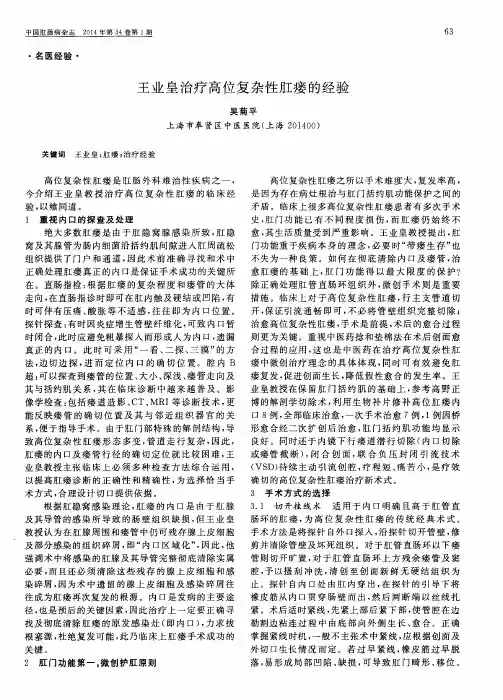 王业皇治疗高位复杂性肛瘘的经验
