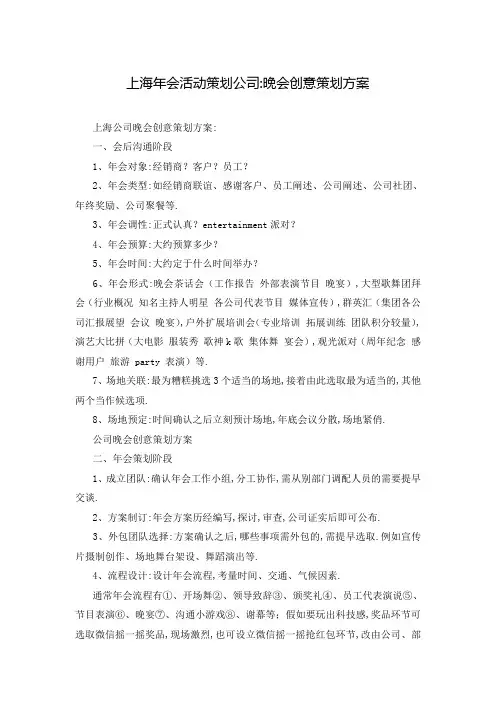上海年会活动策划公司-晚会创意策划方案