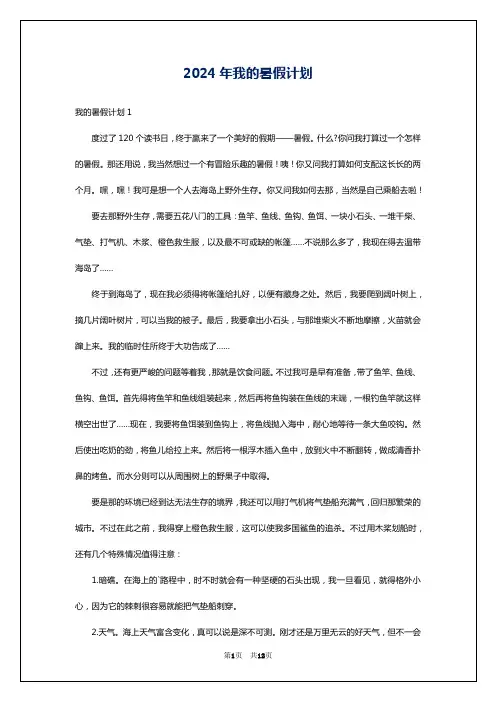 2024年我的暑假计划