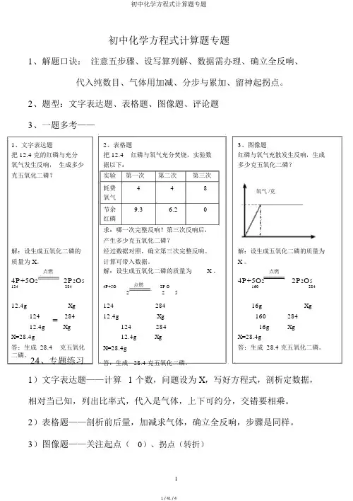 初中化学方程式计算题专题