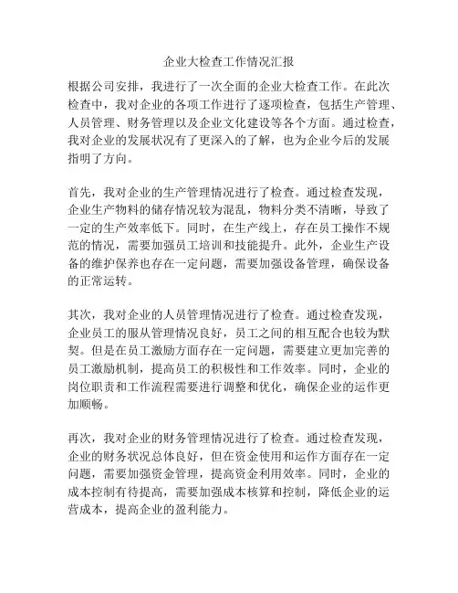 企业大检查工作情况汇报