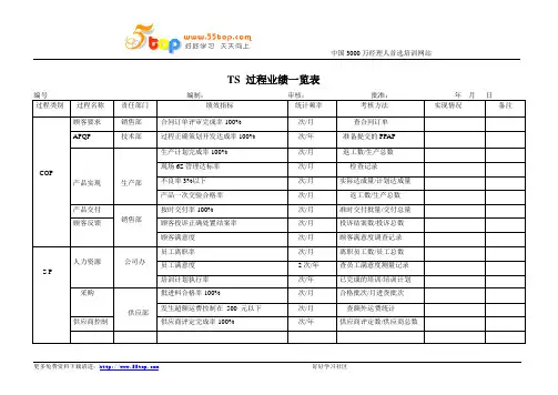 TS16949过程业绩一览表