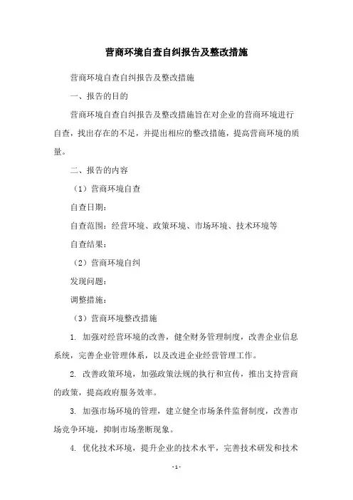 营商环境自查自纠报告及整改措施