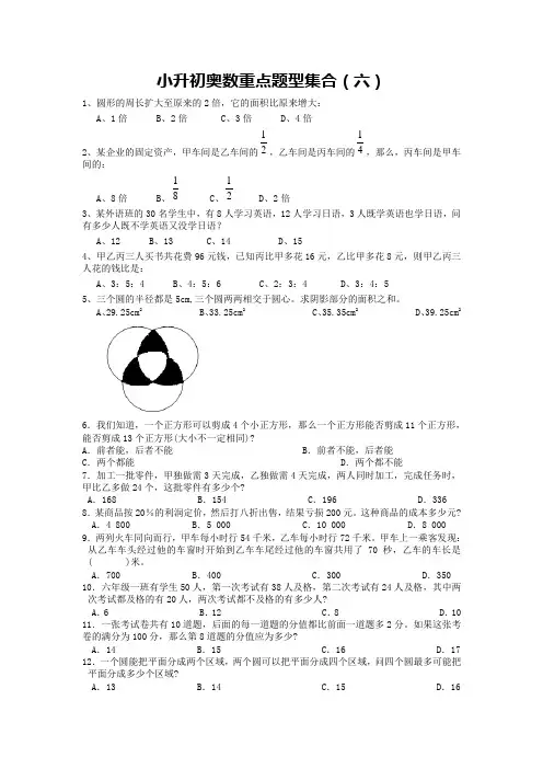 六年级下册数学试题-小升初奥数重点题型集合(六)人教版 无答案