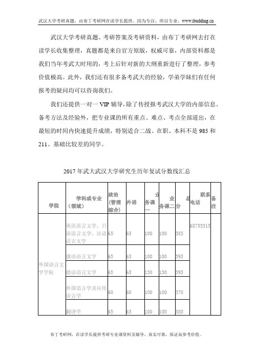 2017年武大武汉大学考研真题、研究生招生简章、招生目录及考试大纲汇总