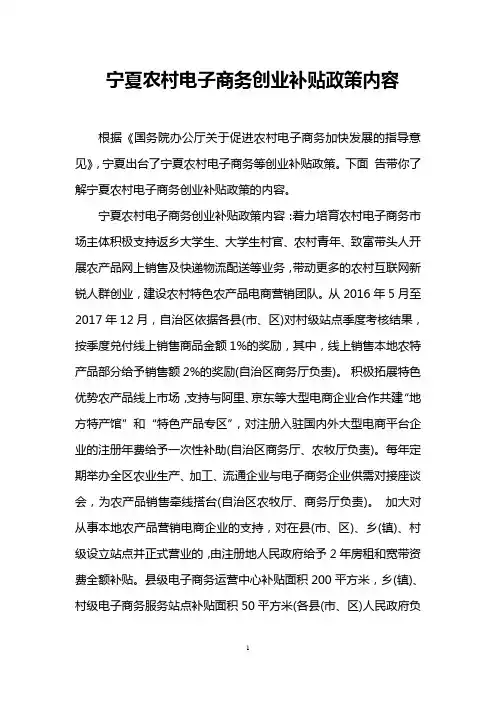 宁夏农村电子商务创业补贴政策内容