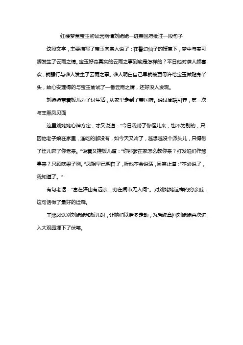 红楼梦贾宝玉初试云雨情刘姥姥一进荣国府批注一段句子