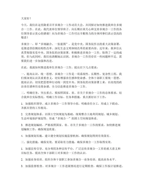 多规合一领导发言稿