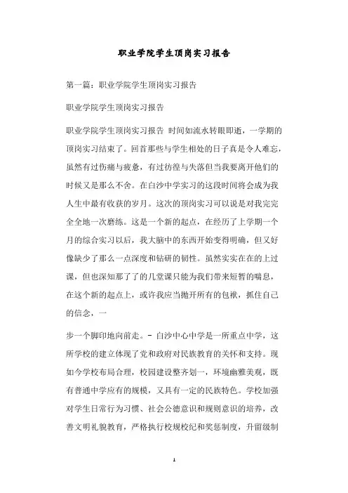 职业学院学生顶岗实习报告