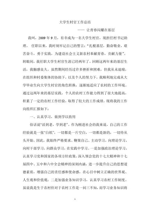 2011年大学生村官工作总结