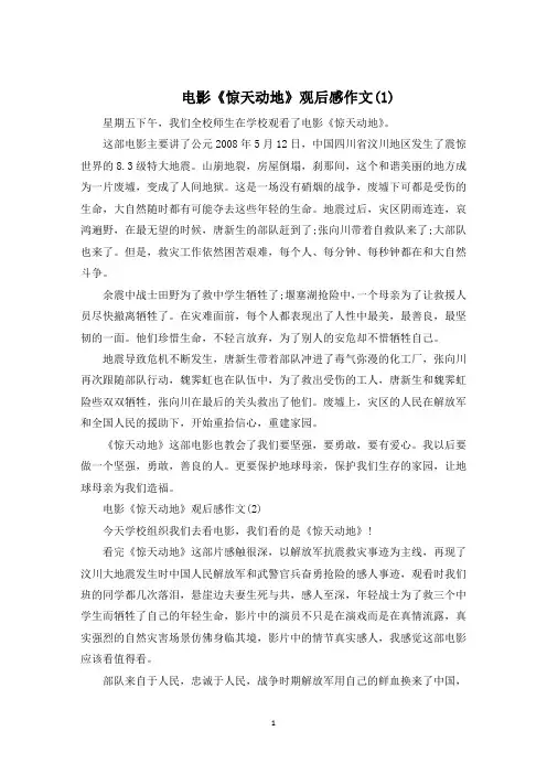 电影《惊天动地》观后感作文5篇