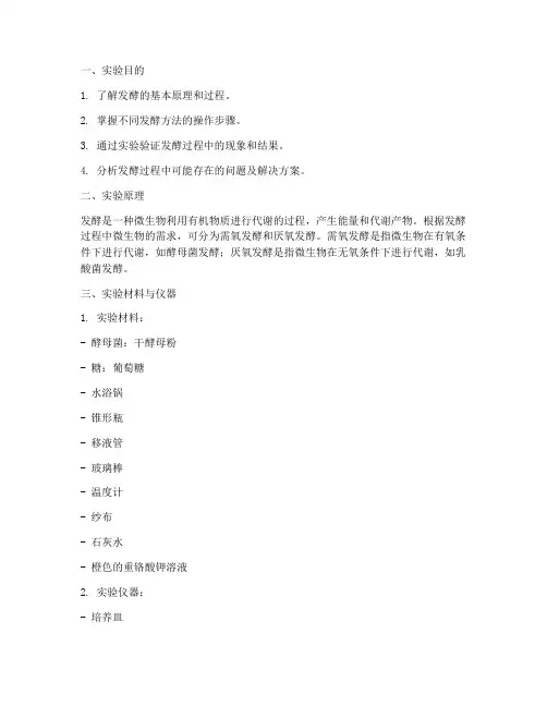 发酵操作实验报告