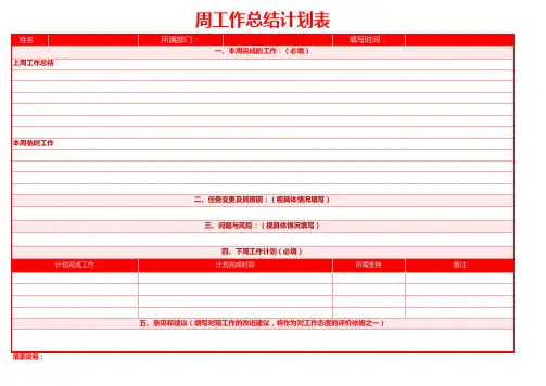 周工作总结计划表模板
