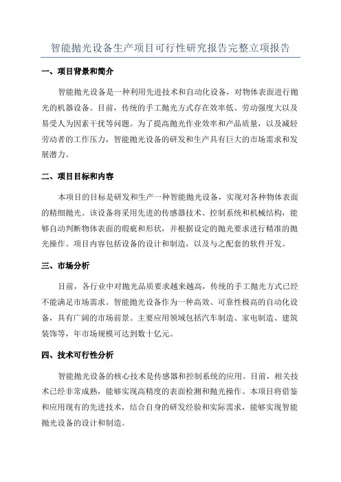 智能抛光设备生产项目可行性研究报告完整立项报告