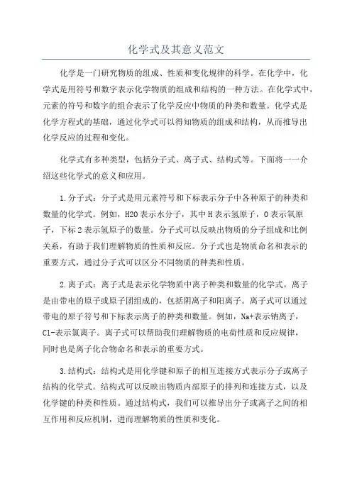 化学式及其意义范文