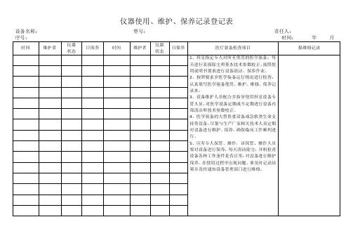 仪器使用、维护、保养记录登记表
