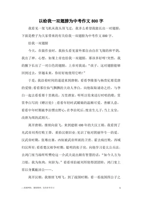 以给我一双翅膀为中考作文800字