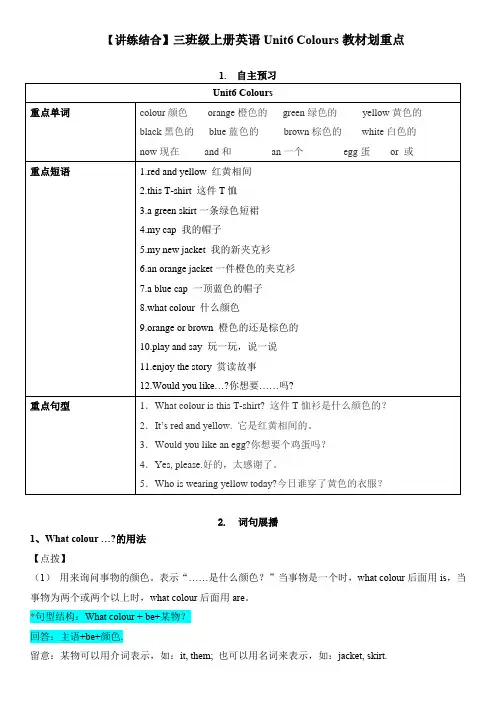 【单元重点难点】三年级上册英语Unit6 Colours 教材划 重点 译林版(三起)