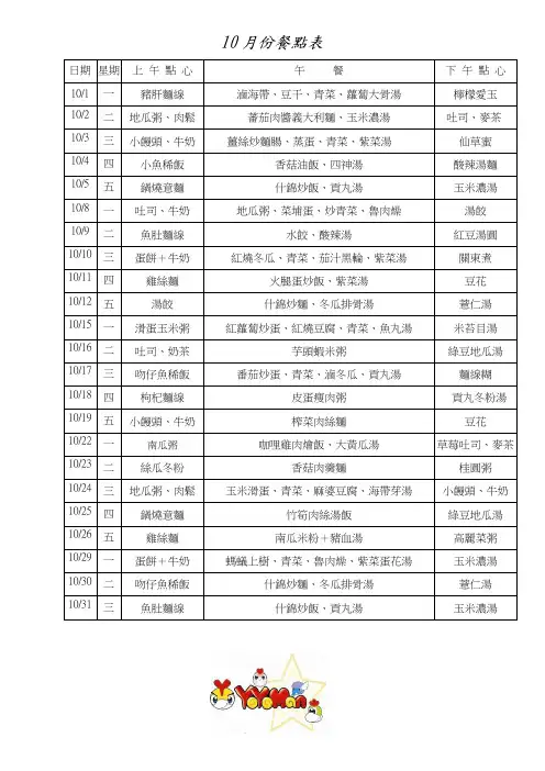10月份餐点表