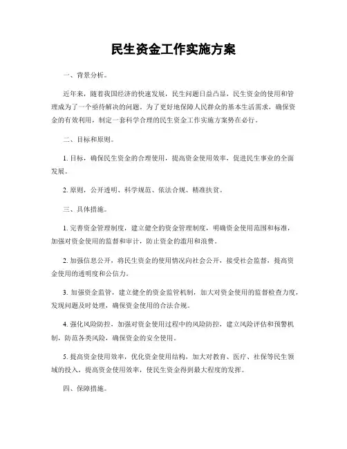 民生资金工作实施方案