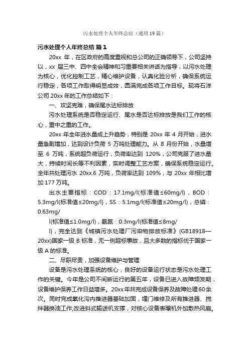 污水处理个人年终总结（通用19篇）