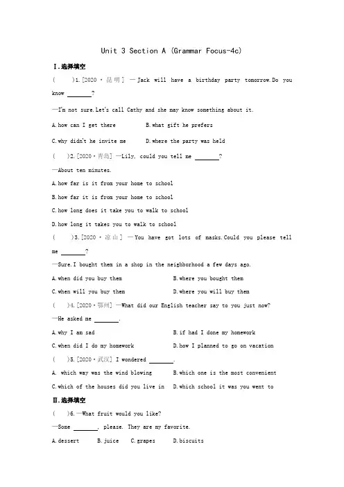 Unit 3 Section A (Grammar Focus-4c) 同步练习 人教版九年级全册