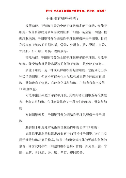 干细胞有哪些种类？