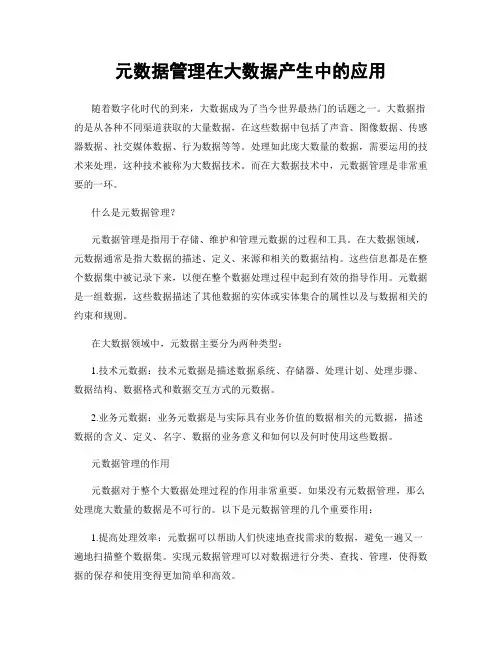 元数据管理在大数据产生中的应用