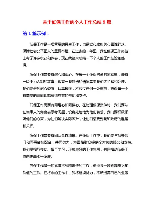 关于低保工作的个人工作总结9篇