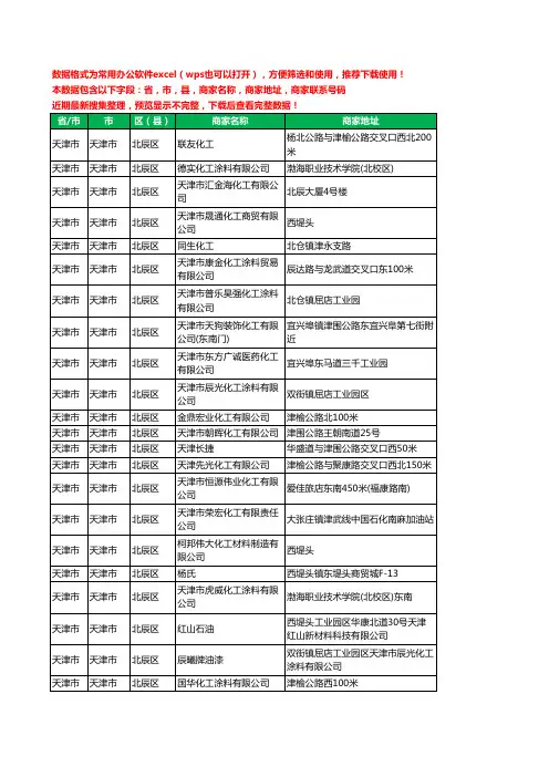2020新版天津市天津市北辰区化工厂工商企业公司商家名录名单联系电话号码地址大全75家