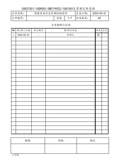测量设备分类管理控制程序