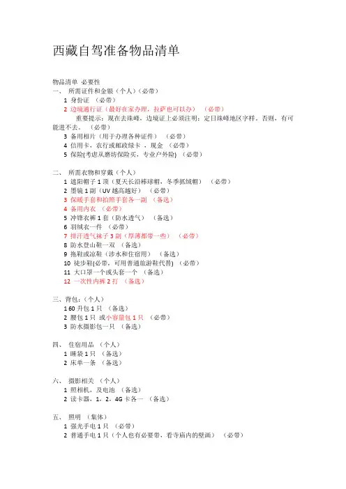 物品清单