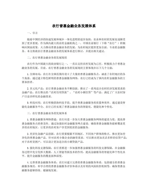 农行普惠金融业务发展体系