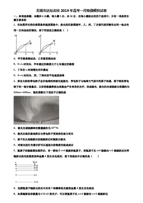 无锡市达标名校2019年高考一月物理模拟试卷含解析