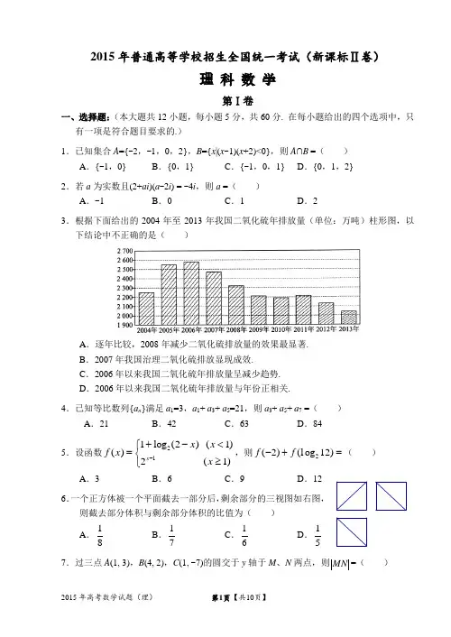 2015年高考新课标Ⅱ理科数学试题及答案(精校版-解析版-word版)