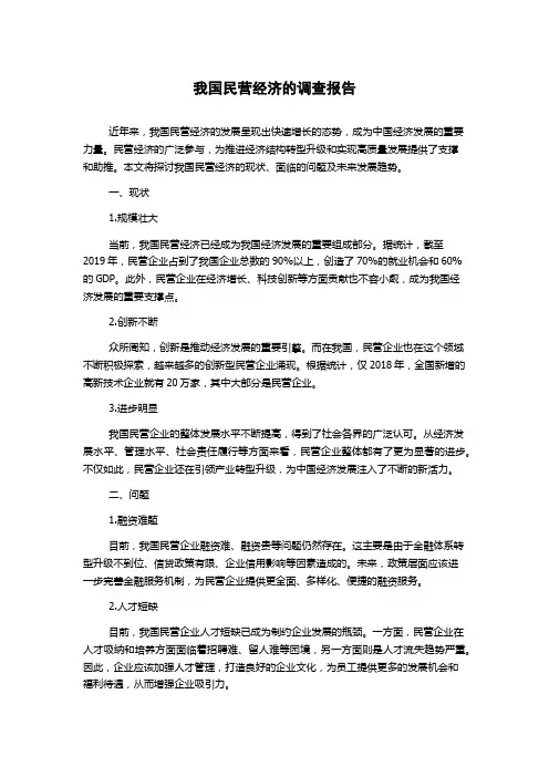 我国民营经济的调查报告