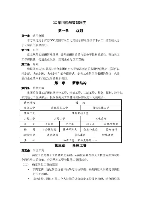 XX集团薪酬管理制度
