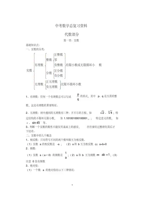 2019最新中考数学知识点总结(完整版)