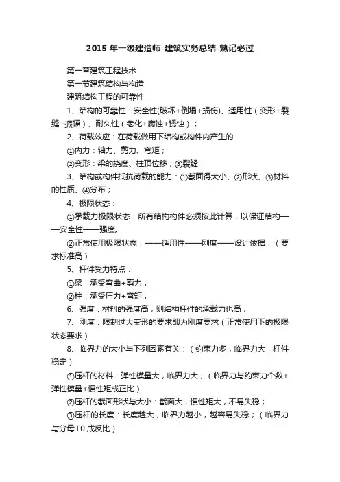 2015年一级建造师-建筑实务总结-熟记必过