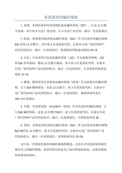 各国条形码编码规则
