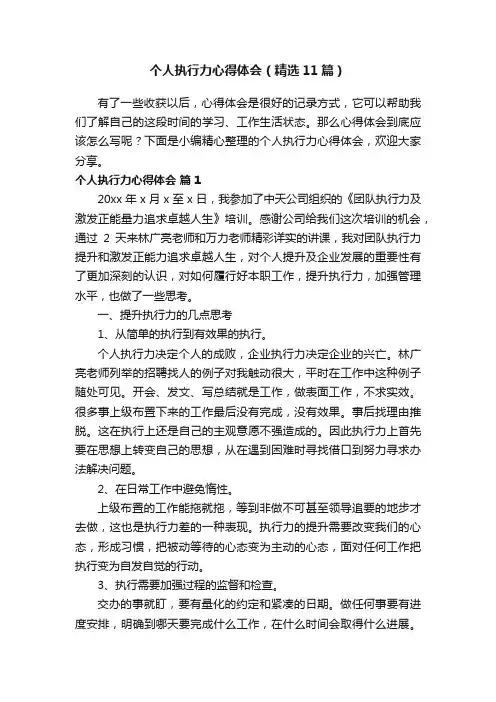 个人执行力心得体会（精选11篇）