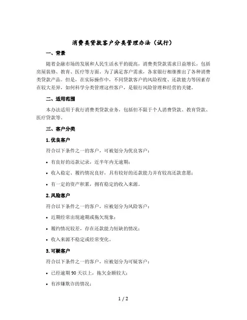 消费类贷款客户分类管理办法(试行) 模版