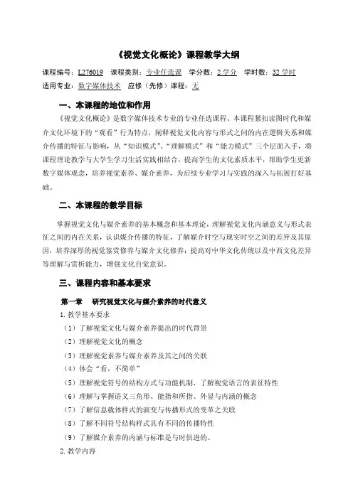 《视觉文化概论》课程教学大纲