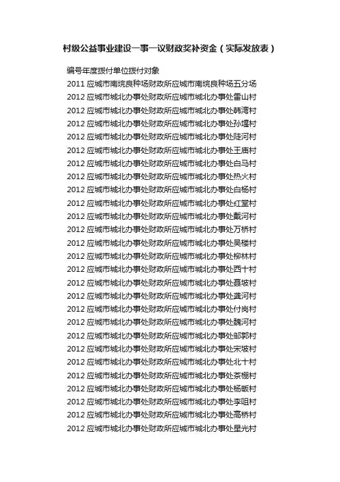 村级公益事业建设一事一议财政奖补资金（实际发放表）