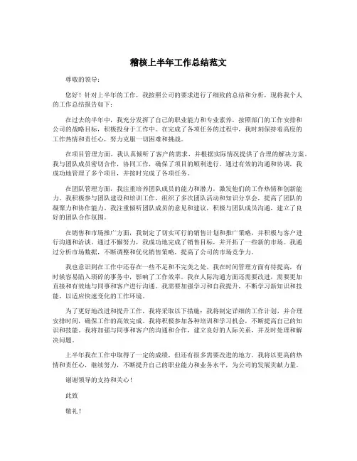 稽核上半年工作总结范文