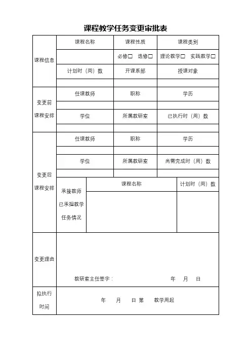 课程教学任务变更审批表【模板】