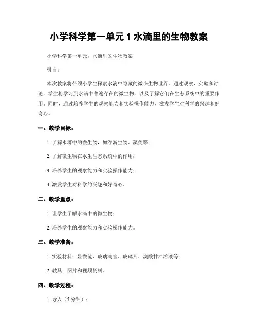 小学科学第一单元1水滴里的生物教案
