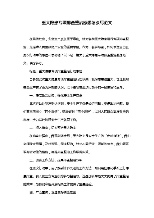 重大隐患专项排查整治感想怎么写范文